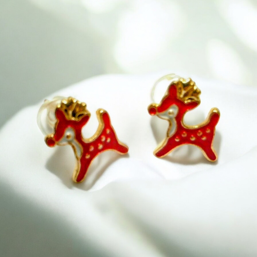 Red and Gold Reindeer Kids Earrings